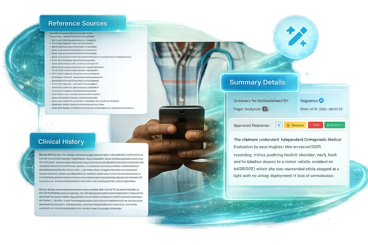 EZ-Medical AI features dashboard showing medical record analysis capabilities