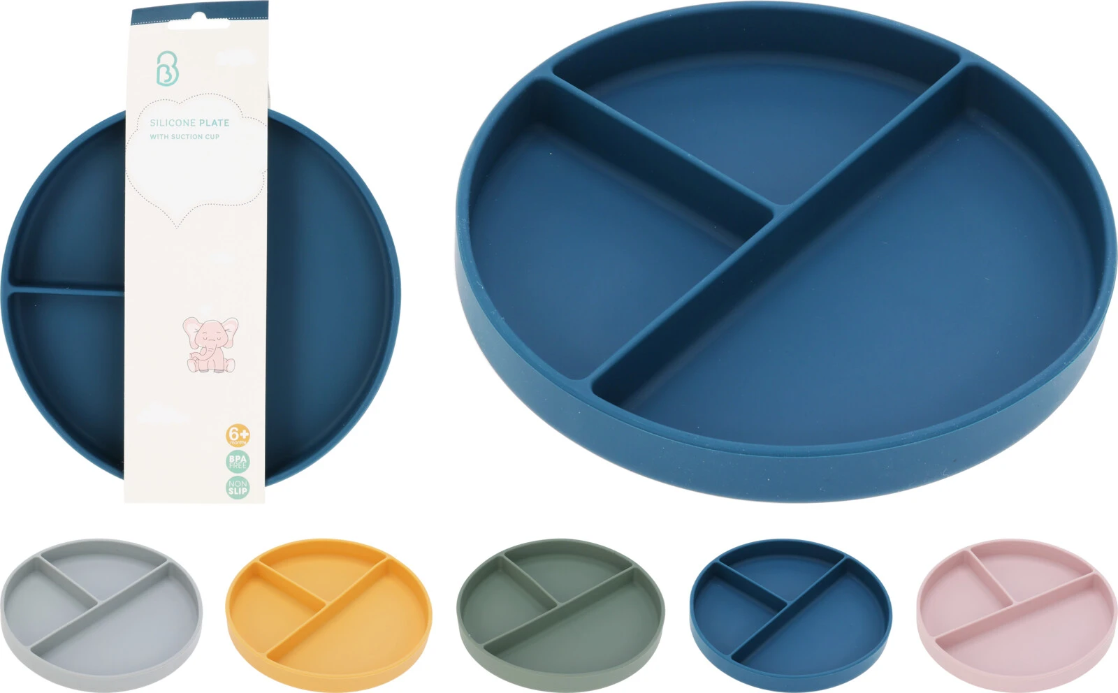 Silicone Plate with Suction Base – 3 Compartments (Assorted Colours)