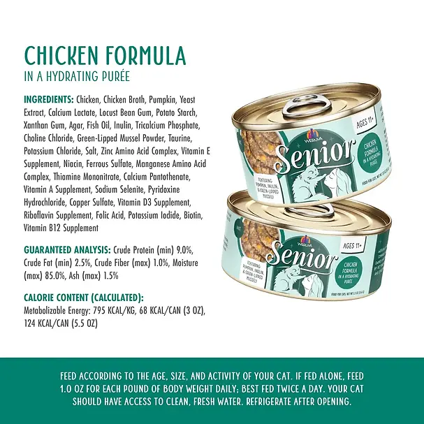 Senior Chicken Formula in a Hydrating Purée Canned Cat Food 3 oz