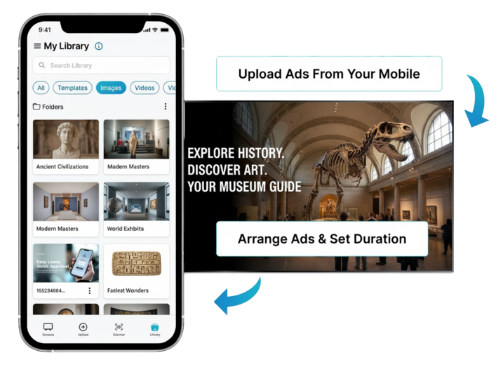 EZ-AD TV Digital Signage for museums with mobile app