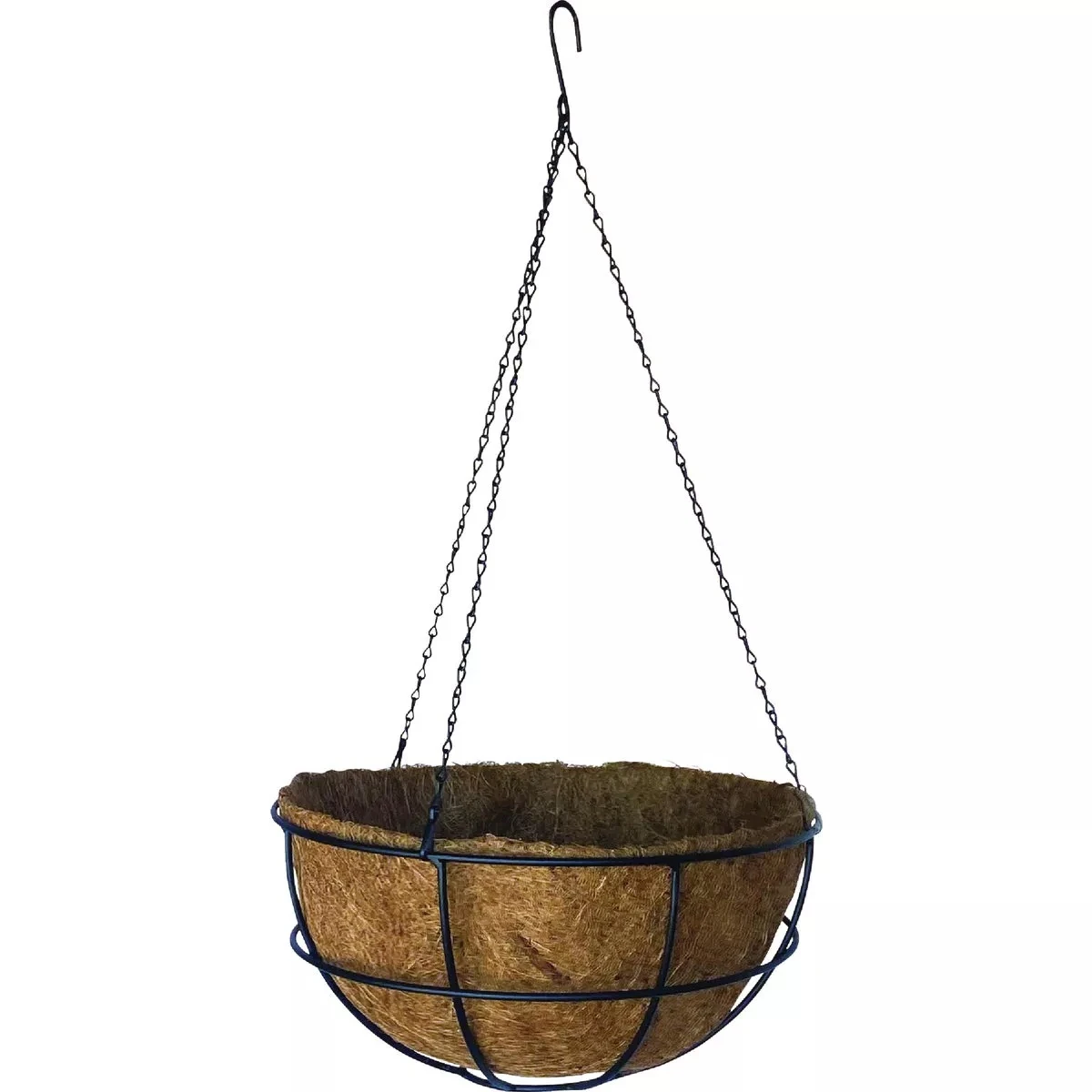 Hanging Basket with Coco Liner Black Powder Coated Steel 14"