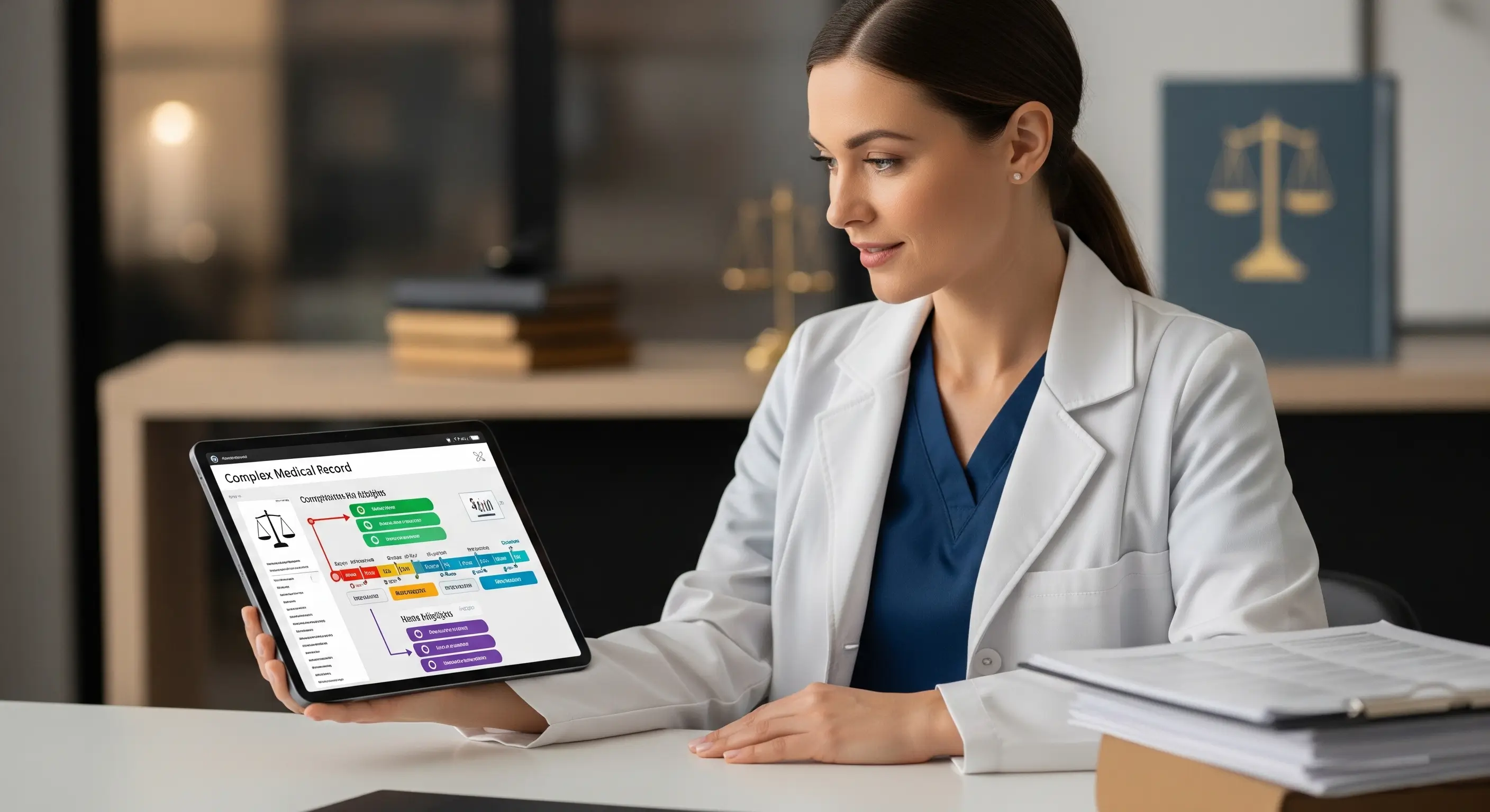 Legal nurse consultant using AI tools to review and organize medical records for case analysis