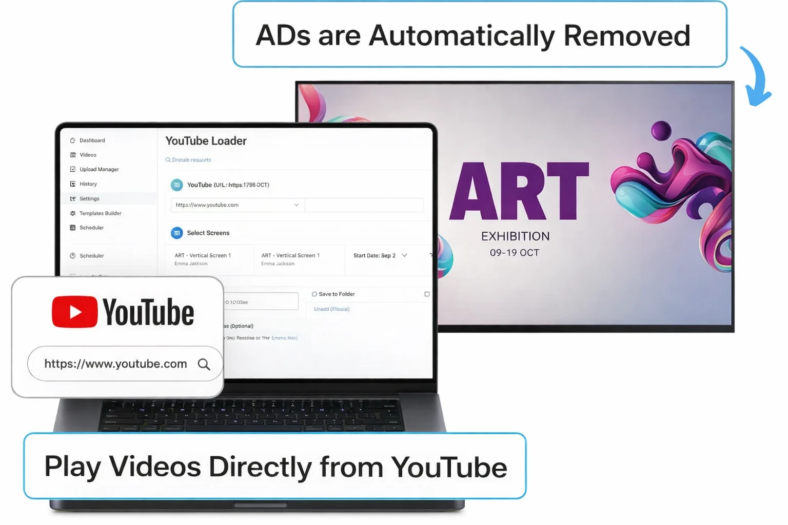 Ez-Ad Tv Digital Signage for Art Gallery with youtube integration