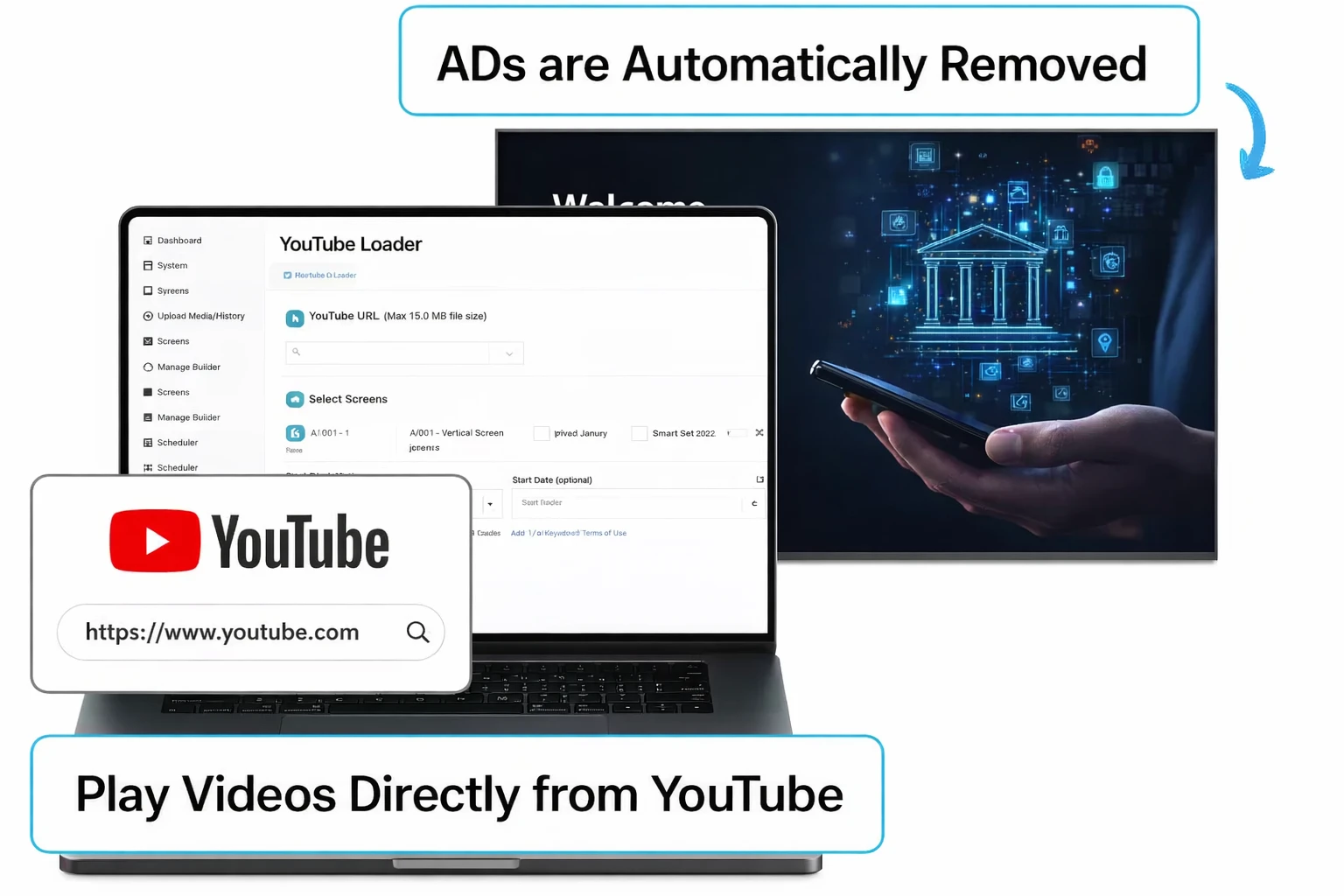 EZ-AD TV digital signage for banking with youtube integration