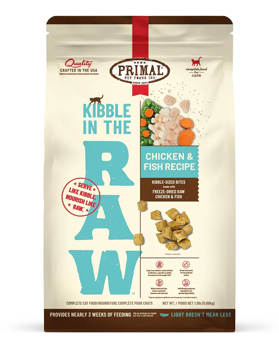 Kibble in the Raw Chicken & Fish Recipe Freeze-Dried Cat Food 1.5 lb