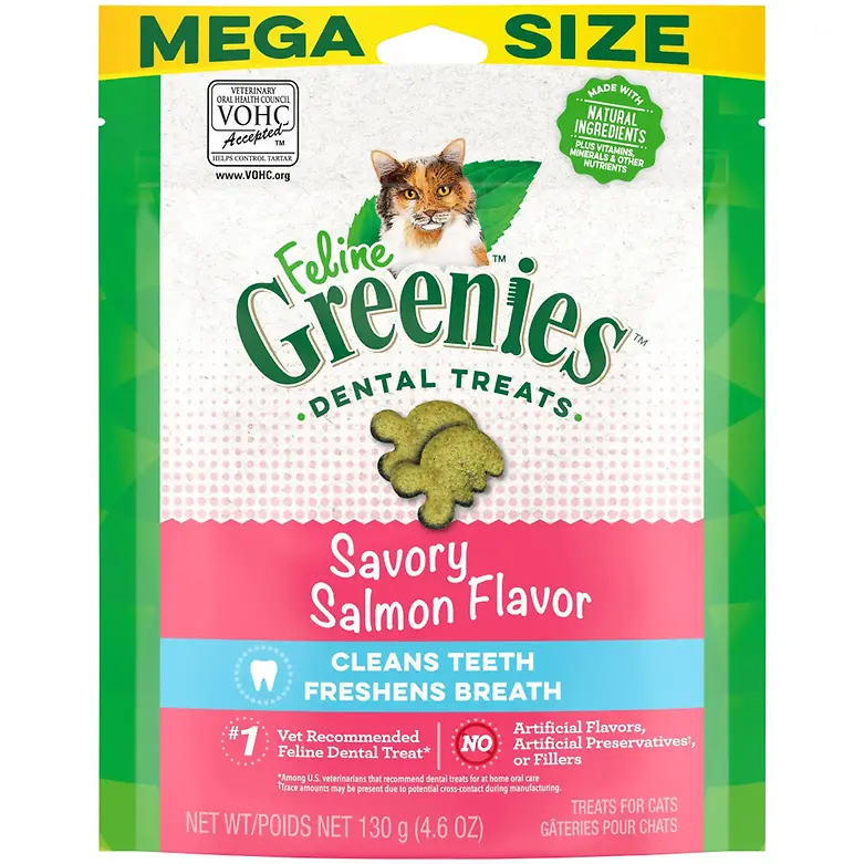 Feline Natural Dental Car Savory Salmon Flavor Cat Treats 4.6 oz