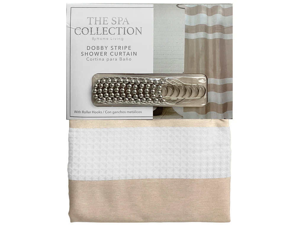 Dobby Stripe Shower Curtain (Waterproof) – Cream & White