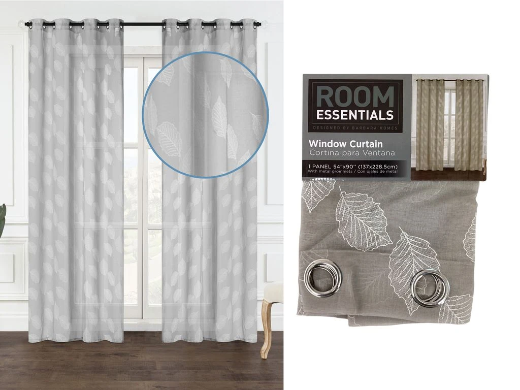 1-Piece Solid Rubber Print Doris Window Curtain – with Embroidery 54" x 90"