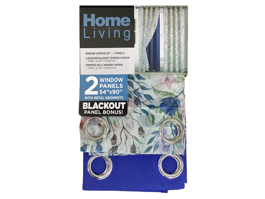 1-Piece 140 GSM Jacquard Curtain with Blackout Lining Blue with Pattern