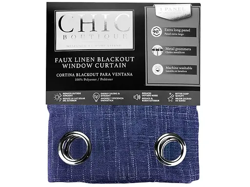 Faux Linen Blackout Curtain Set - Blue