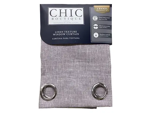 Linen Texture Curtain with 8 Rings Light Grey  - 53" x 90"
