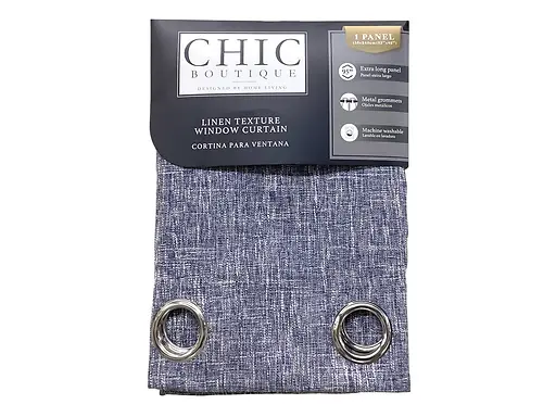 Linen Texture Curtain with 8 Rings Blue Grey - 53" x 90"