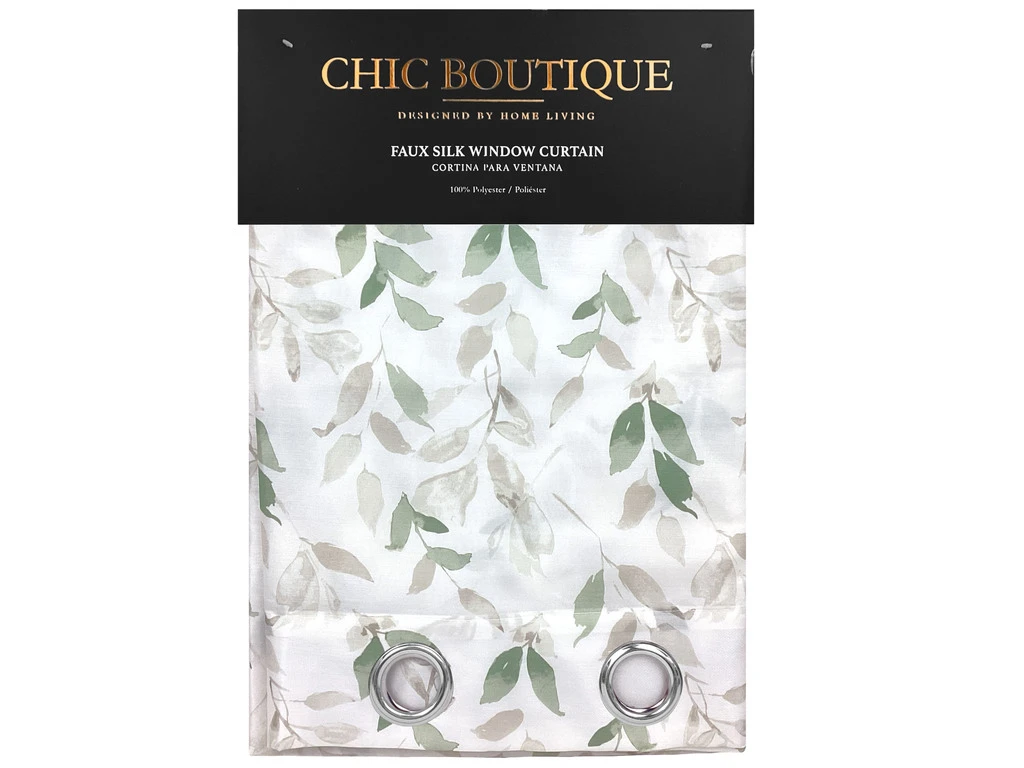 Window Curtain Faux Silk Print - White with Pattern