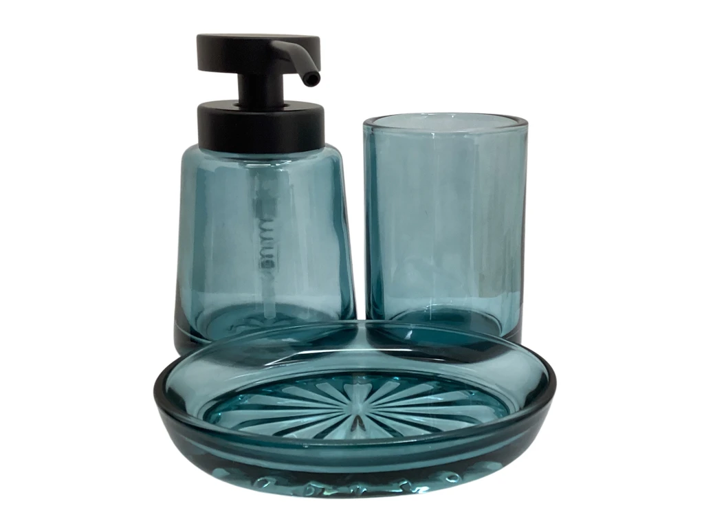 Bathroom Set Green Glass - 3-Piece