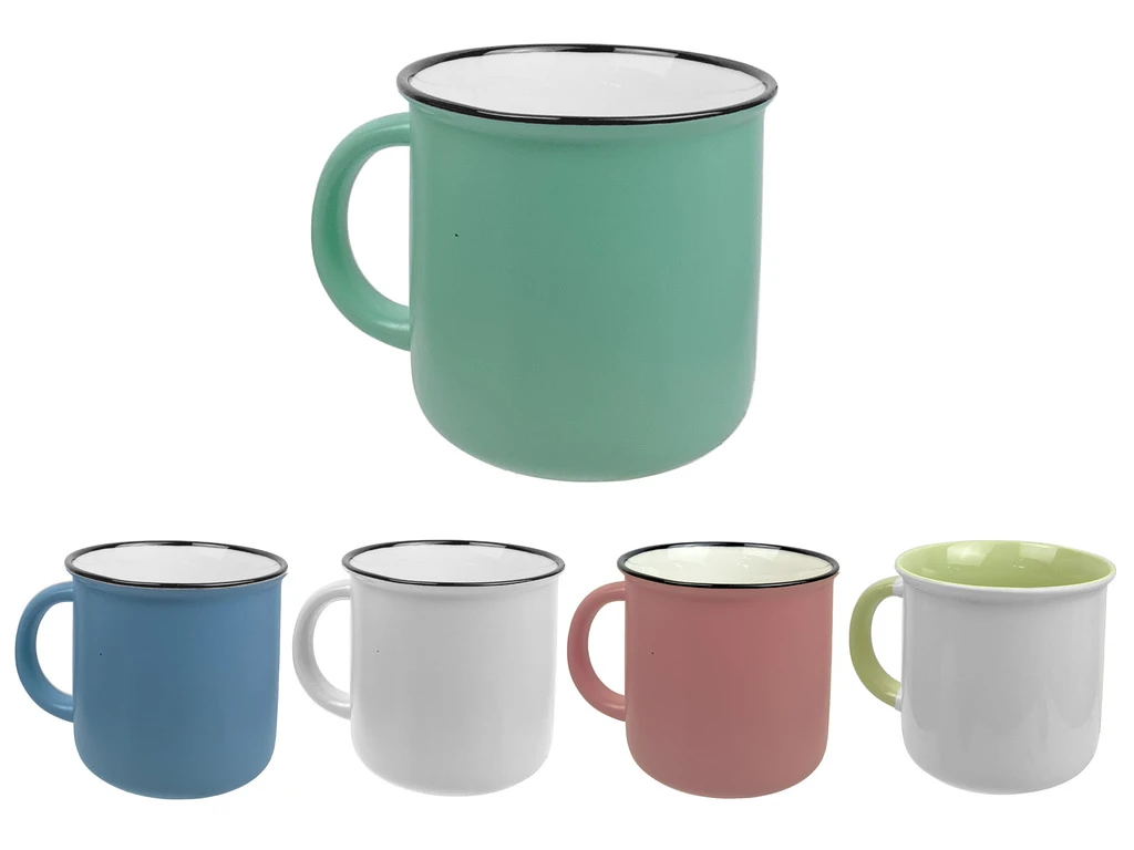 Ceramic Cup - Assorted Colours With Gold Trim