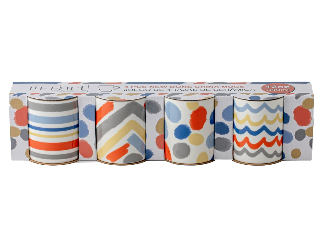Set of 4 PCS New Bone China Mugs Assorted Designs