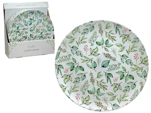 Melamine Dinner Plate – White with Green Pattern 11" Diameter