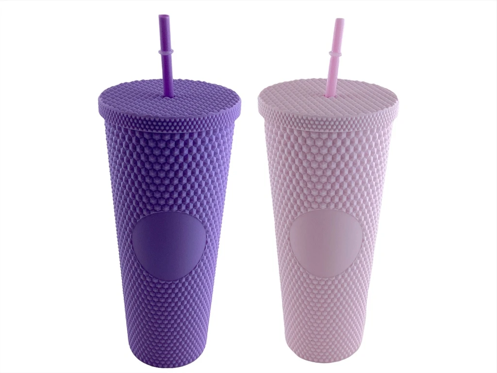 Drinking Cup With straw & Lid Assorted Colours