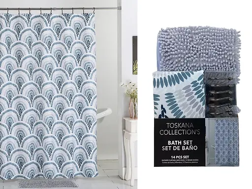 1PC Printed MF Shower Curtain with Mat