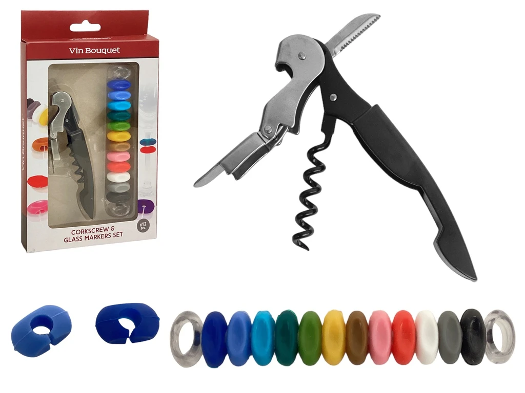 Corkscrew & Silicone Glass Marker Set