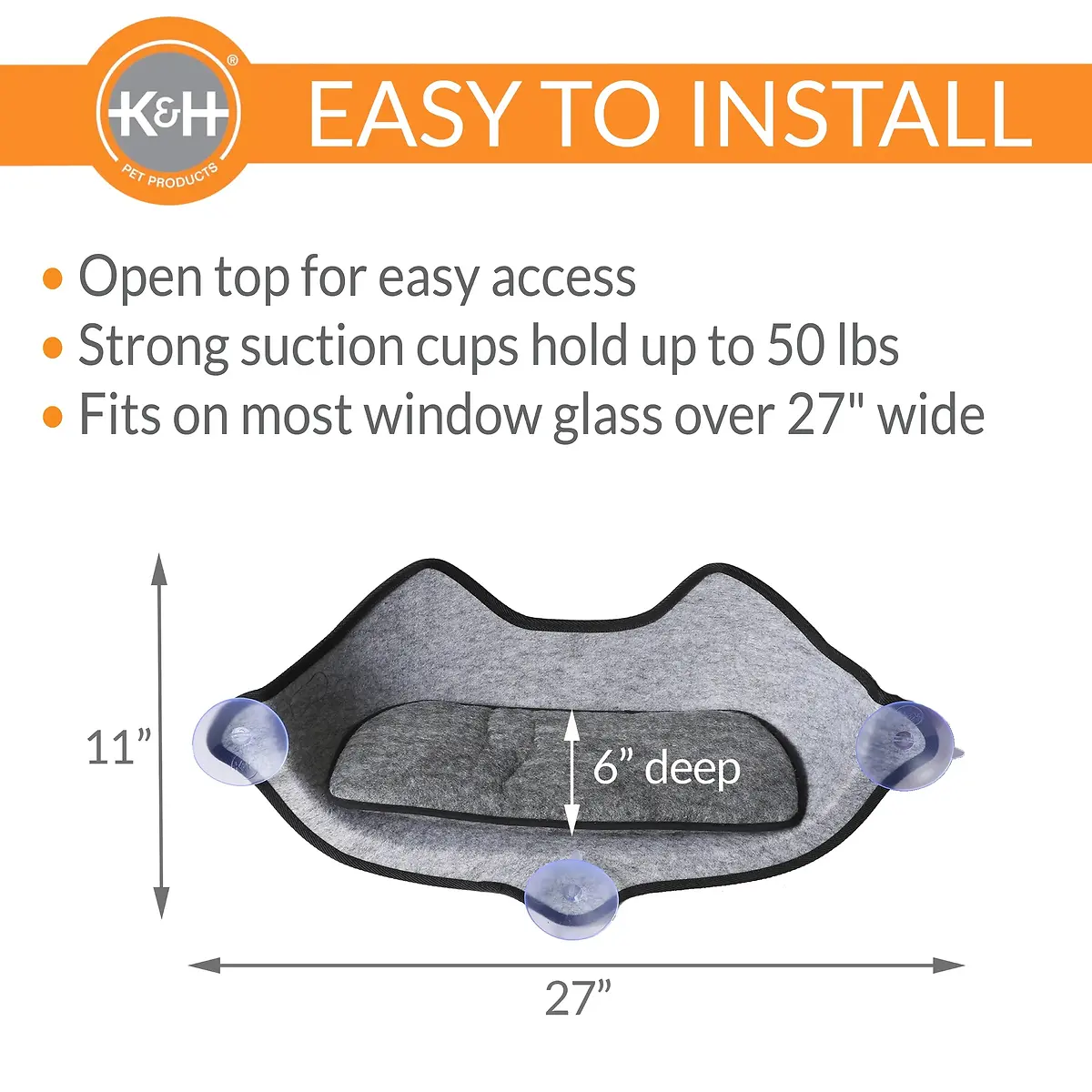 EZ Mount Kittyface Window Bed Gray