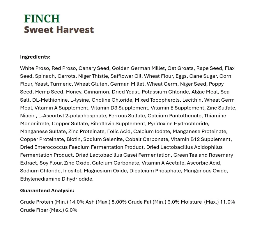 Sweet Harvest Finch Vitamin Enriched Food 2 lb