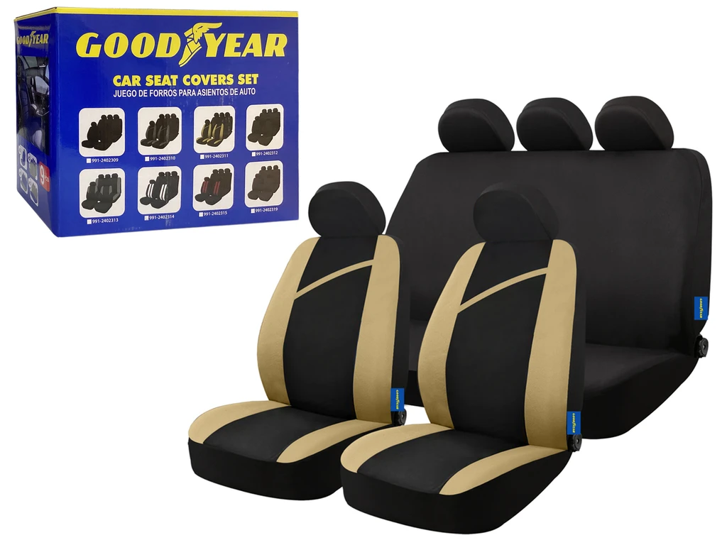 Set of 9 PCS Universal Car Seat Covers – Black & Cream