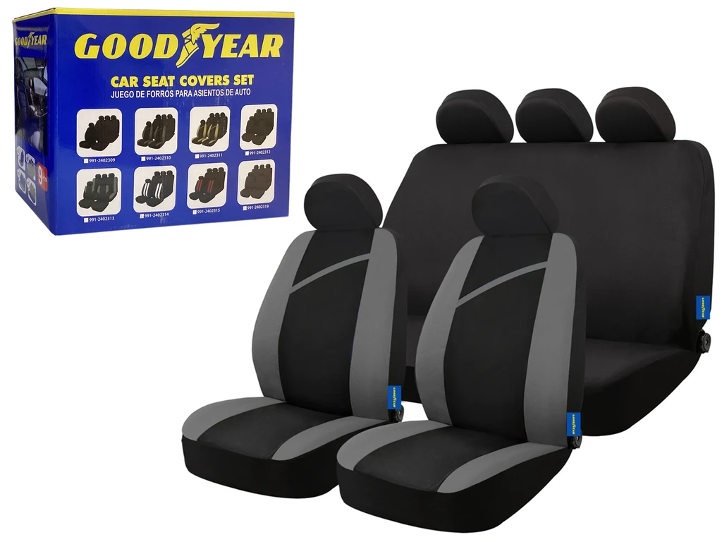 Set of 9 PCS Universal Car Seat Covers – Black & Grey
