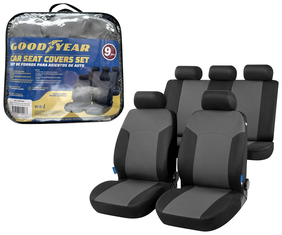 Set of 9 PCS Universal Car Seat Covers – Black & Grey