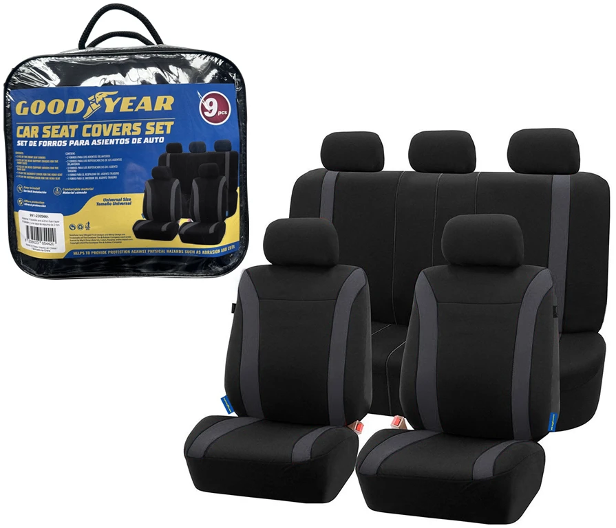 Set of 9 PCS Universal Car Seat Covers – Black & Dark Grey