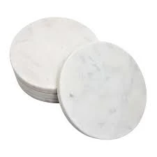 4PC Marble Coaster Set – Round White