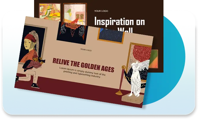 EZAdTV digital signage solutions for museums and art galleries, featuring customizable exhibition displays and artistic promotional templates.