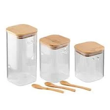 Glass Jars with Bamboo Lid and Spoons