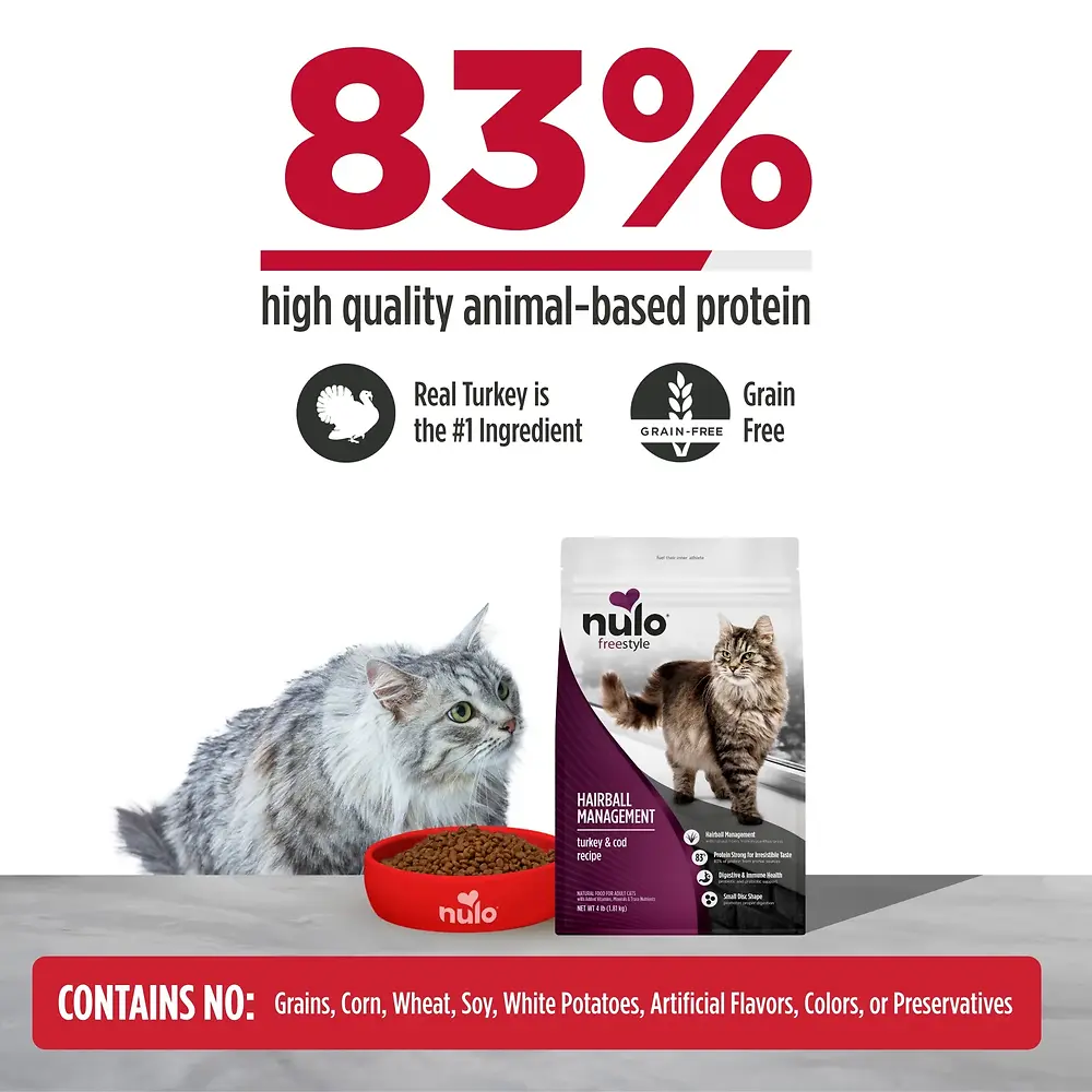 Freestyle Hairball Management Turkey & Cod Recipe High-Protein Dry Kibble for Adult Cats 5 lb