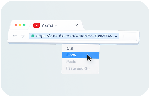 Copying a YouTube video URL from the browser address bar to use in the EZadTV platform.