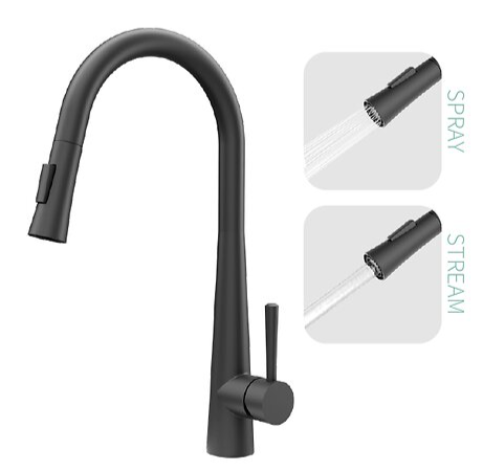 Matte Black Stainless Steel Pull Down Kitchen Faucet 2