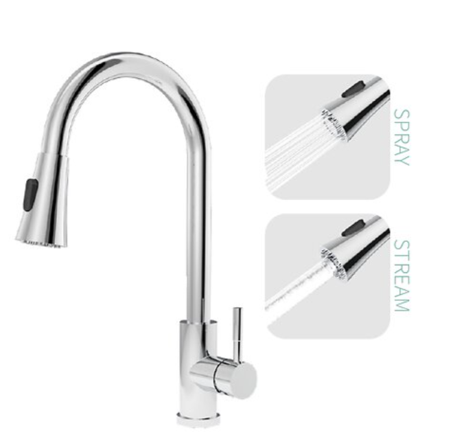 Chrome Plated Stainless Steel Pull Down Kitchen Faucet