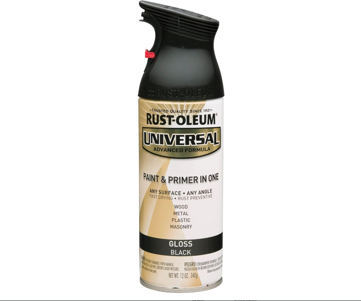Universal Paint & Primer Spray Paint, Black Gloss, 12-oz