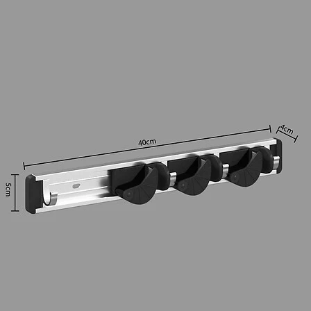 Aluminium Sliding Broom Rack with 3 Clips and 4 Hooks