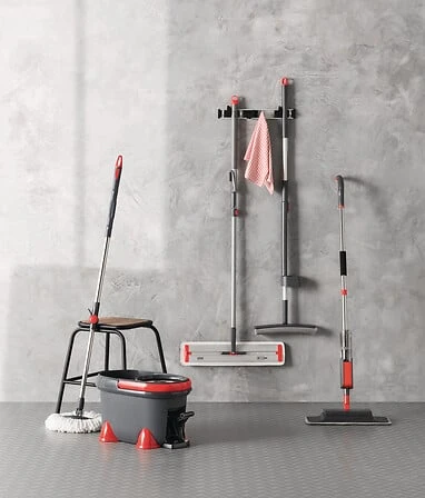 Aluminium Sliding Broom Rack with 3 Clips and 4 Hooks