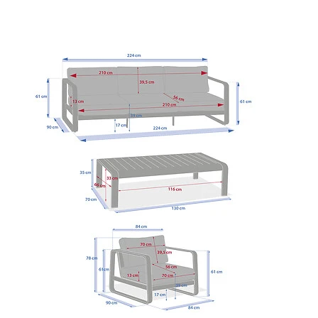 Domilly 5-Seater Aluminium Coffee Lounge Set