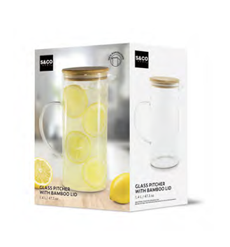 Solera Pitcher Borosilicate With Bamboo Lid - 1.4 Litres
