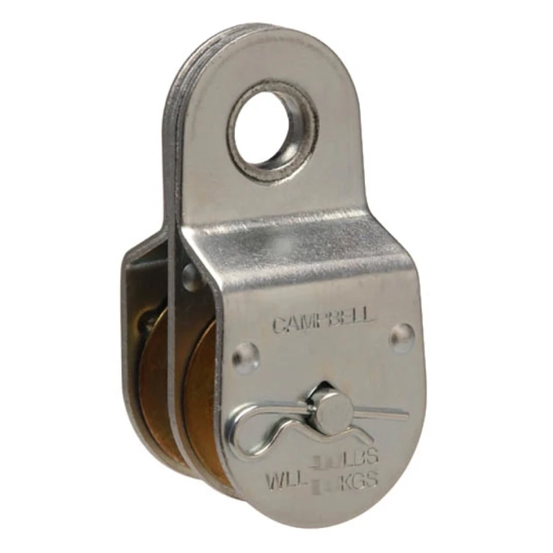 Pulley Fixed Fixed Eye Double Sheave Heavy-Duty Zinc-Plated Steel 1-1/2" | 400 lb WLL