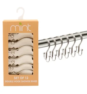 Brushed Nickel 12 Piece Double Shower Hook Set