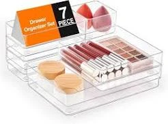 Clear 7-Piece Multi Size Drawer Organizer Set