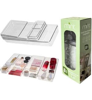 Clear 8-Piece Multi Size Drawer Organizer Set