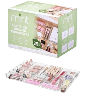 Clear 25-Piece Multi Size Drawer Organizer Set