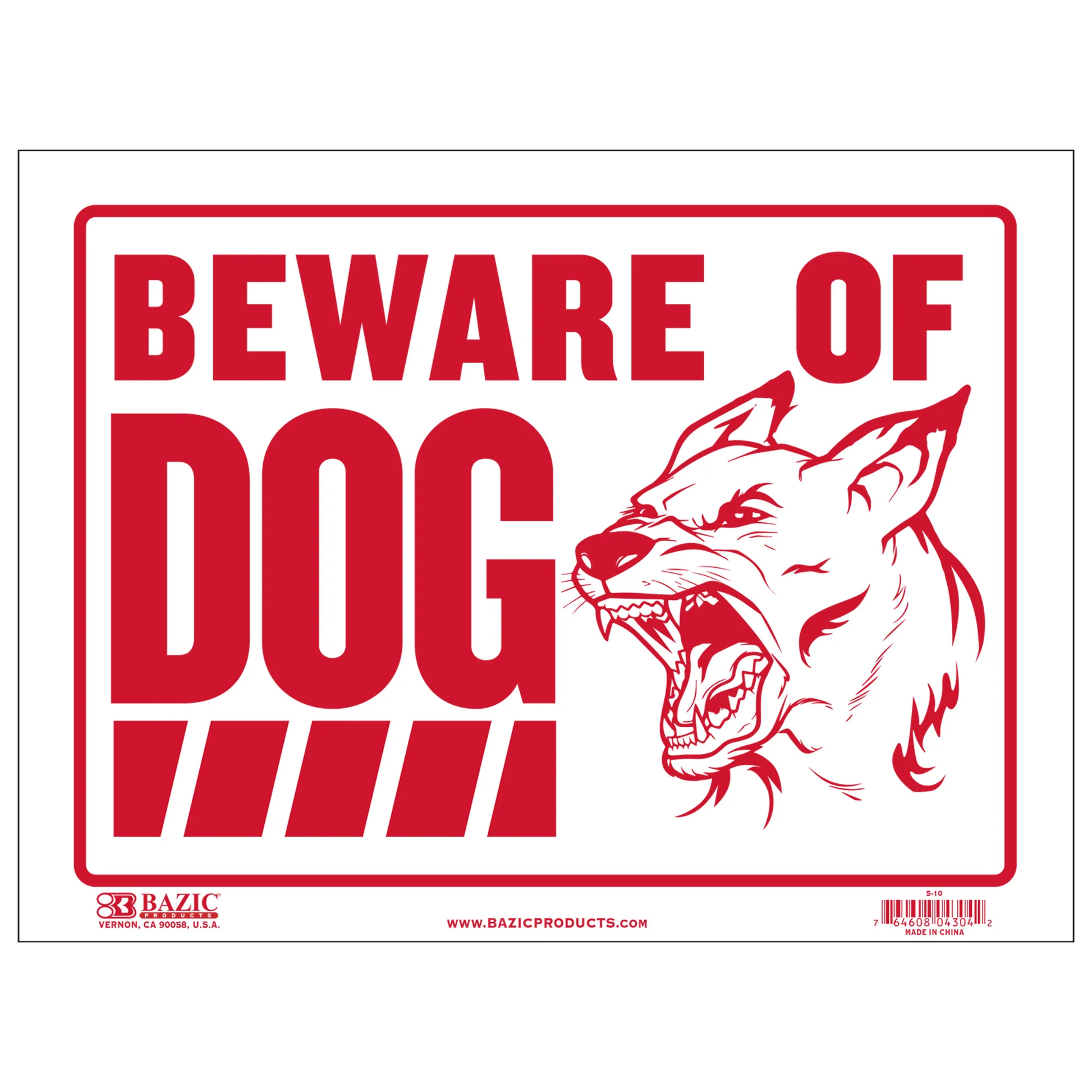 Bazic Beware of Dog Sign - 9 x 12 Inches