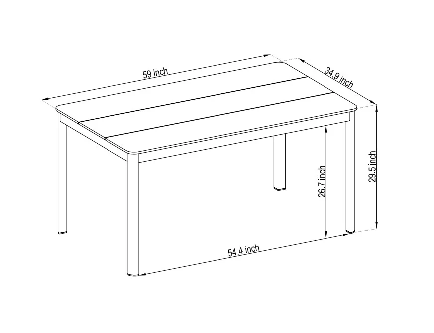 Berlin Rectangular Table With Aluminum Legs - 59 Inches x 35 Inches