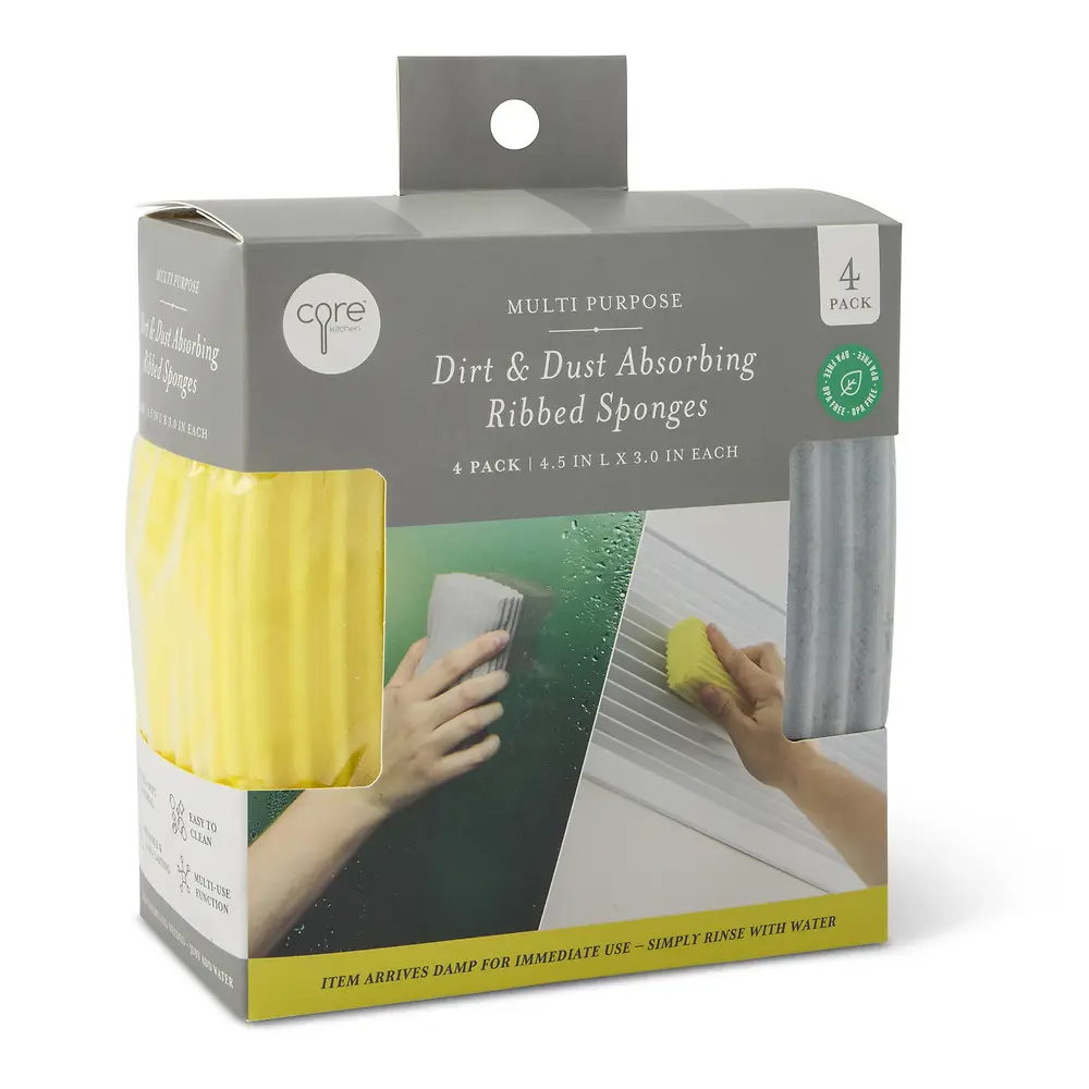 Dirt and Dust Ribbed Sponge Yellow - 4 Pack 